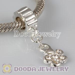 Wholesale European silver plated alloy beads dangle flower with stone