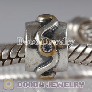 European Style Silver Beads Gold Plated Circle with Stone