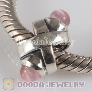 925 Sterling Silver Pink Eye Charm Beads fit European Troll Bracelet