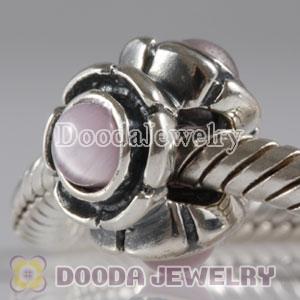 European Style Silver Beads with 3 Pink Eye CZ Stone