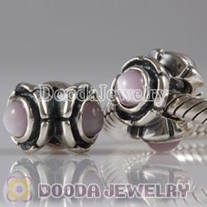 European Style Silver Beads with 3 Pink Eye CZ Stone