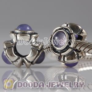 European Style Silver Beads with 3 Purple Eye CZ Stone