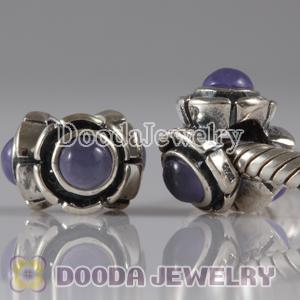 European Style Silver Beads with 3 Purple Eye CZ Stone
