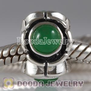European Style Silver Beads with 3 Green Eye CZ Stone