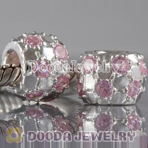925 Sterling Silver Beads with Pink Stone fit European Lovecharmlinks Bracelet
