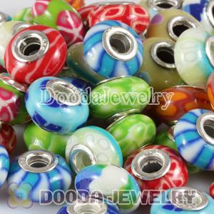 Mix 50 Pcs European Style Polymer Clay Beads in Different Styles with 925 silver double core