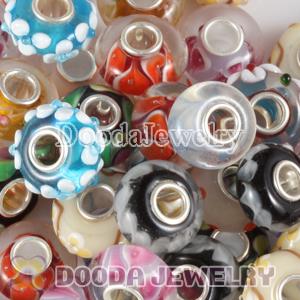 Mix 50 Pcs 7x14 mm Murano Glass Beads in Different Clearance Styles with 925 silver single core