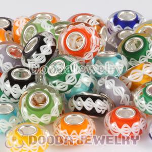 Mix 50 Pcs European Style Rope Glass Beads in Different Styles with 925 silver single core