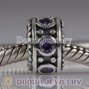 Largehole Jewelry Style Silver Beads with Purple Stone