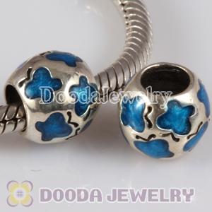 925 Sterling Silver European Style Butterfly Bead with Blue Enamel 