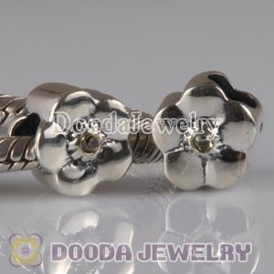 925 Sterling Silver European Style Daisy Charm Beads with Yellow Stone