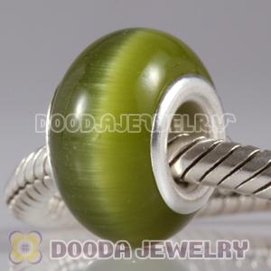 Grass Green Cat Eye Lampwork Glass Beads with alloy double core fit European Largehole Jewelry Bracelet