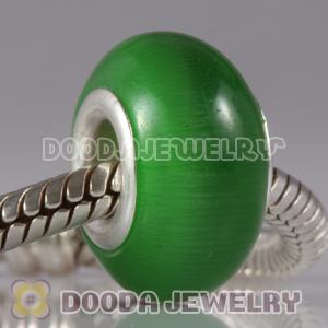 Dark Green Cat Eye Lampwork Glass Beads with alloy double core fit European Largehole Jewelry Bracelet