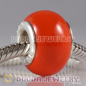 European Style Orange Ceramic Charm Beads in alloy double core