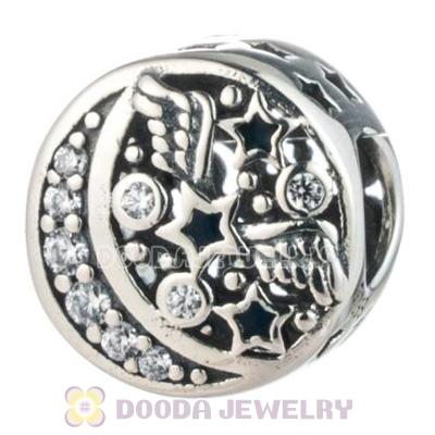 Moon and Stars Charm Bead with Clear CZ