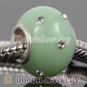 Kerastyle Silver Polished Glass Green Bead with Austrian crystal Accents suit European Bracelet