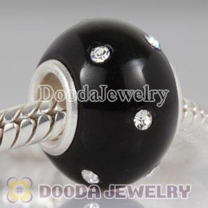 Kerastyle Silver Polished Glass Jet Black Bead with Austrian crystal Accents suit Largehole Jewelry Bracelet