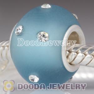 Kerastyle Silver Frosted Glass Blue Bead with Austrian crystal Accents suit European Largehole Jewelry Bracelet