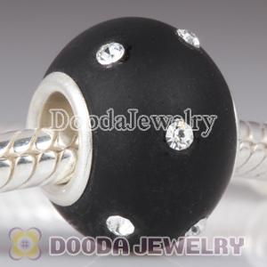 Kerastyle Silver Frosted Glass Jet Black Bead with Austrian crystal Accents suit European Largehole Jewelry Bracelet