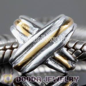 Gold Plated Crisscross Sterling Silver Charm Beads fit on European Largehole Jewelry Bracelet