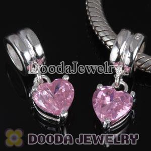 Sterling Silver Pink Heart Charm Beads fit European Largehole Jewelry Bracelet