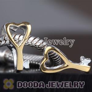 Gold Plated Key Sterling Silver Charm Beads fit on European Largehole Jewelry Bracelet