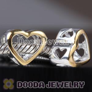 Gold Plated Heart Sterling Silver Charm Beads fit on European Largehole Jewelry Bracelet