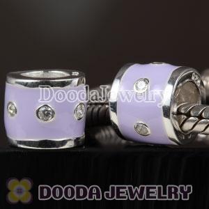 Sterling Silver Enamel Lavender Promise Bead with Stone fit European Largehole Jewelry Bracelet