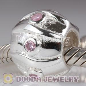 Sterling Silver Swirl Beads with Pink CZ Stone fit European Largehole Jewelry Jewelry