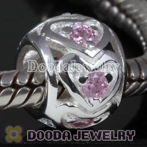 European Style Love Beads with Pink CZ Stone