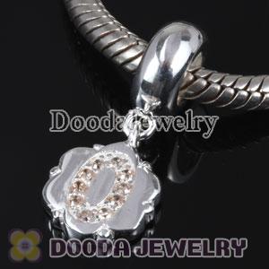 European Style Digit Charms Dangle Number 0 Bead with CZ Stone
