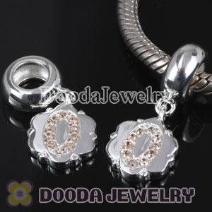 European Style Digit Charms Dangle Number 0 Bead with CZ Stone