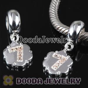 European Style Digit Charms Dangle Number 7 Bead with CZ Stone