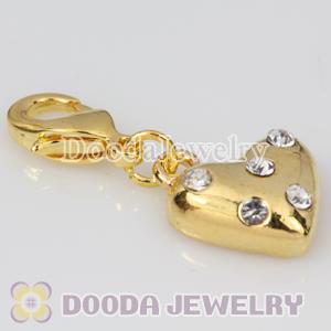 Wholesale Gold Plated Alloy Heart Charms with Stone