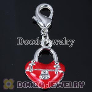 Silver Plated Alloy Enamel Red Heart Bag Charms