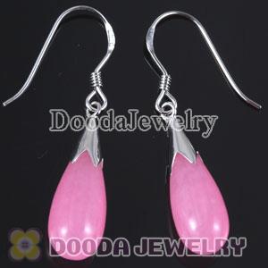 925 Sterling Silver Charm Earring Drop Pink Stone
