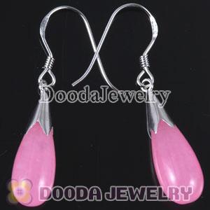 925 Sterling Silver Charm Earring Drop Pink Stone