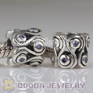 European Style Ocean Wave Purple CZ Stone Charm Beads