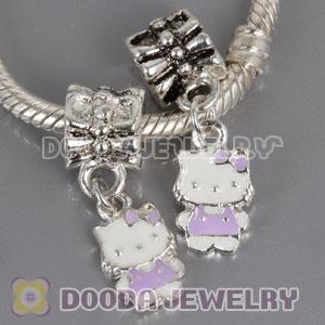 Wholesale silver plated Kitty Cat bead Enamel Purple