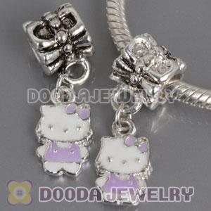 Wholesale silver plated Kitty Cat bead Enamel Purple
