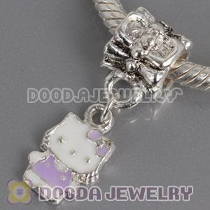 Wholesale silver plated Kitty Cat bead Enamel Purple