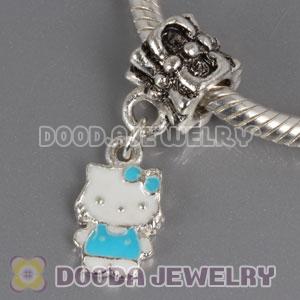 Wholesale silver plated Kitty Cat bead Enamel Blue