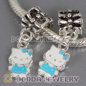 Wholesale silver plated Kitty Cat bead Enamel Blue