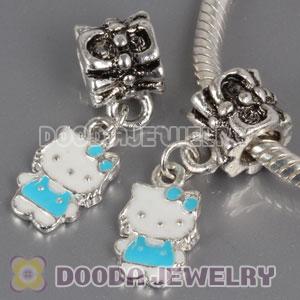 Wholesale silver plated Kitty Cat bead Enamel Blue