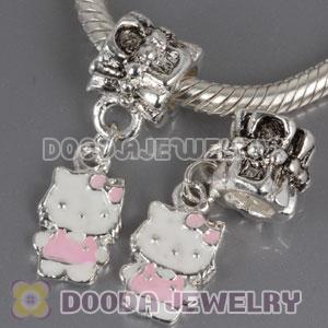 Wholesale silver plated Kitty Cat bead Enamel Pink
