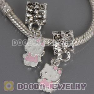 Wholesale silver plated Kitty Cat bead Enamel Pink
