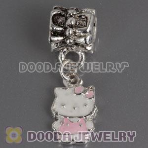 Wholesale silver plated Kitty Cat bead Enamel Pink