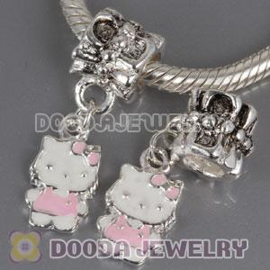 Wholesale silver plated Kitty Cat bead Enamel Pink