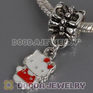 Wholesale silver plated Kitty Cat bead Enamel Red