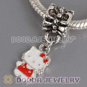 Wholesale silver plated Kitty Cat bead Enamel Red